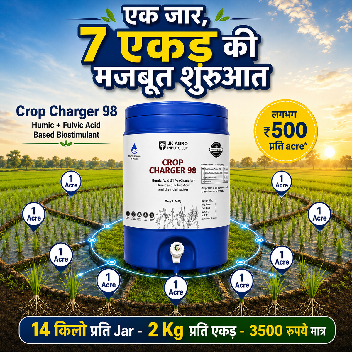 JK Crop Charger 98 | Humic Acid 51% Granular | जेके क्रॉप चार्जर 98 | ह्यूमिक एसिड 51% ग्रैन्युलर